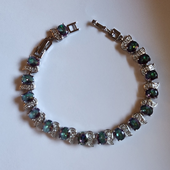New 925 Silver Oval Cut Mystic Topaz Diamond Bracelet for Women with Extention - Picture 4 of 11